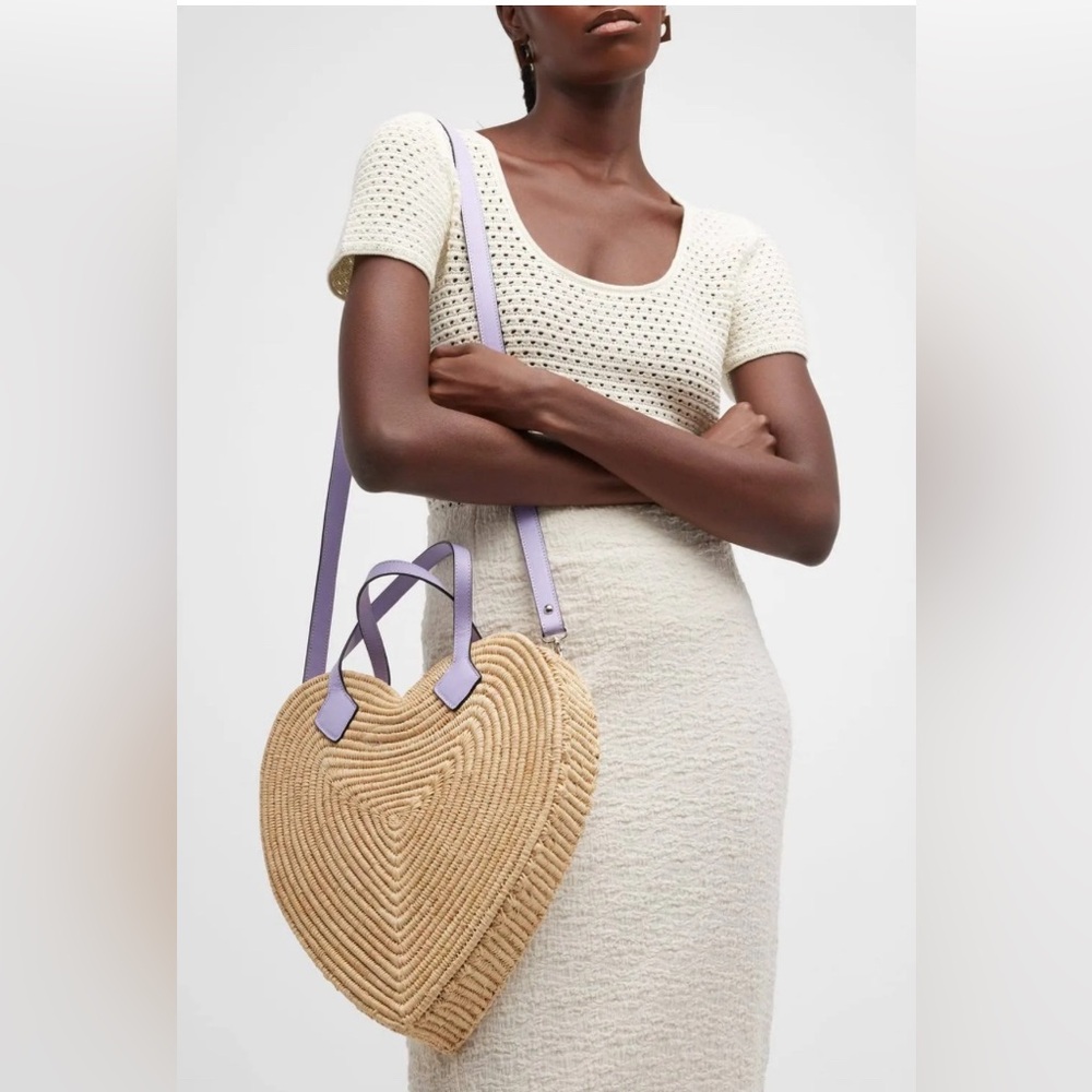 Poolside The Big Heart Large Raffia Tote 🩵💜🩵 - NWT